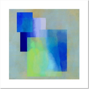 Blue And Green Abstract Watercolor Blocks Posters and Art